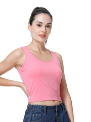 Solid Crop Tank Top Crew Neck Summer Sleeveless