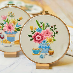 DIY Flower Embroidery Kit w/ Wrapping Paper Cloth & Hoop Threads - 2pcs