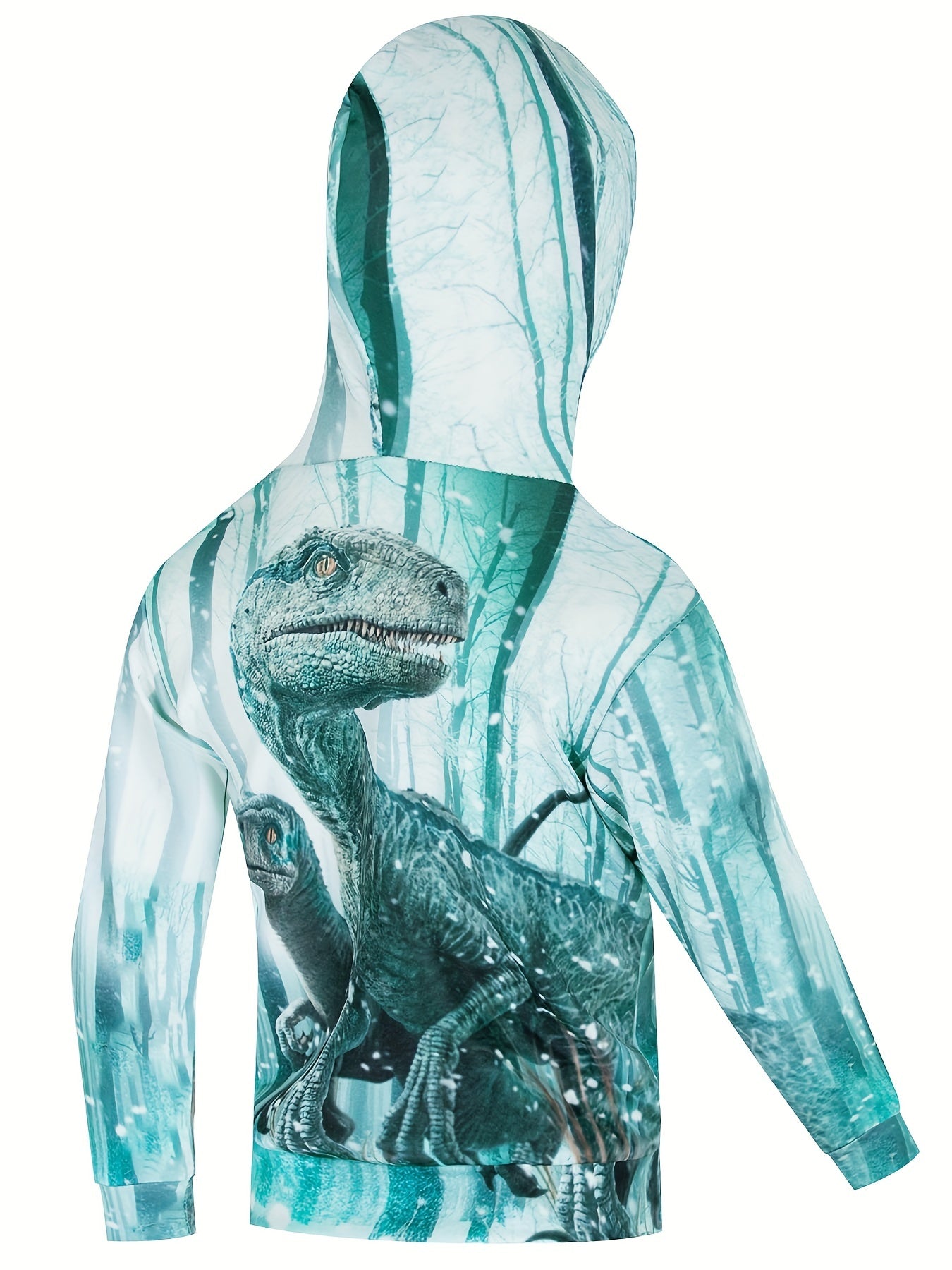 3D Dinosaur Print Unisex Hoodie, Double Layered Warm Coat with Pocket