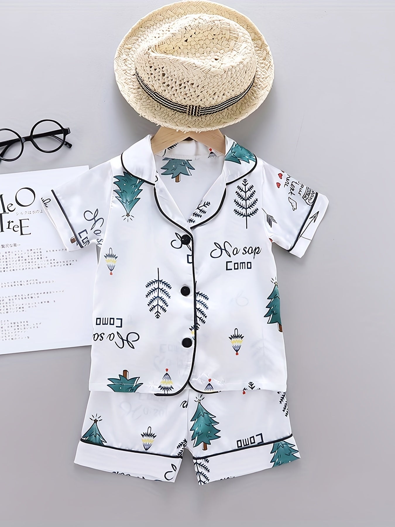 Boys Tree Print Pajamas Set Short Sleeves Tops & Bottoms