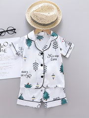 Boys Tree Print Pajamas Set Short Sleeves Tops & Bottoms