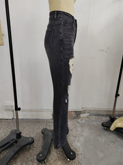 Vintage Flare Leg Ripped Jeans Distressed High Rise Whiskering Bell Botton Retro