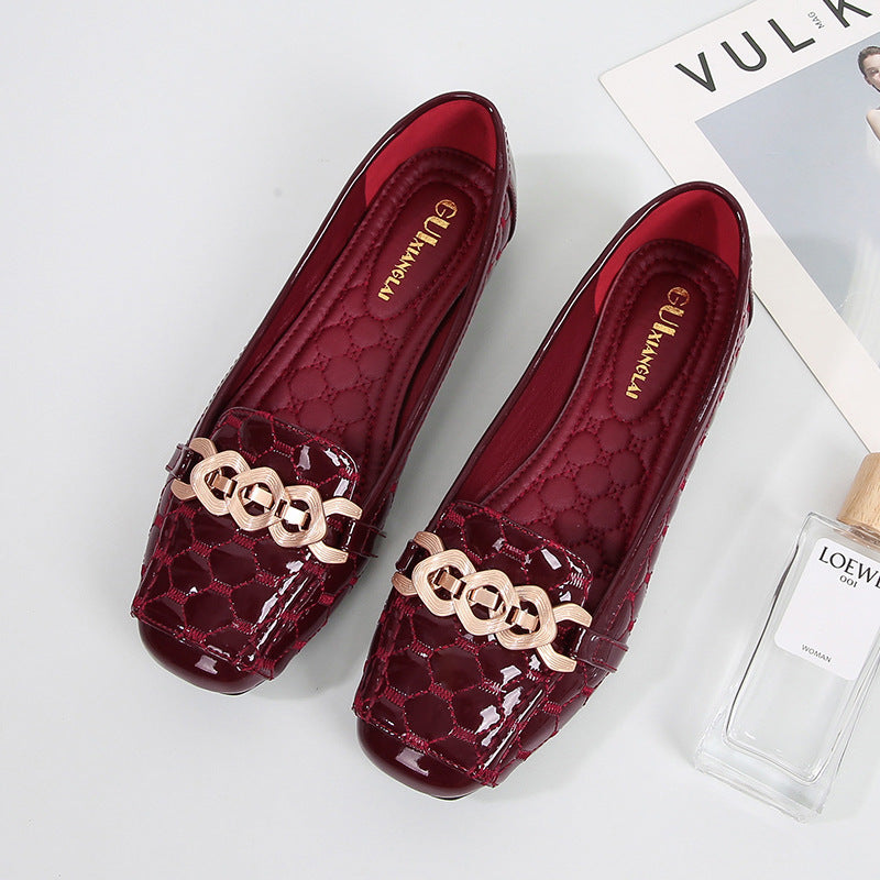 Women's Chain Decor Peas Shoes Slip on Loafers