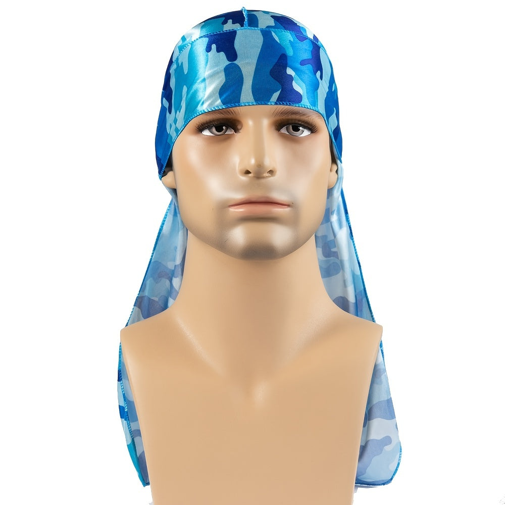Men's Silk Camouflage Pirate Hat, Durag & Long Tail Headscarf Set