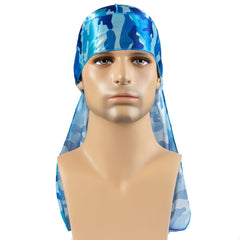 Men's Silk Camouflage Pirate Hat, Durag & Long Tail Headscarf Set