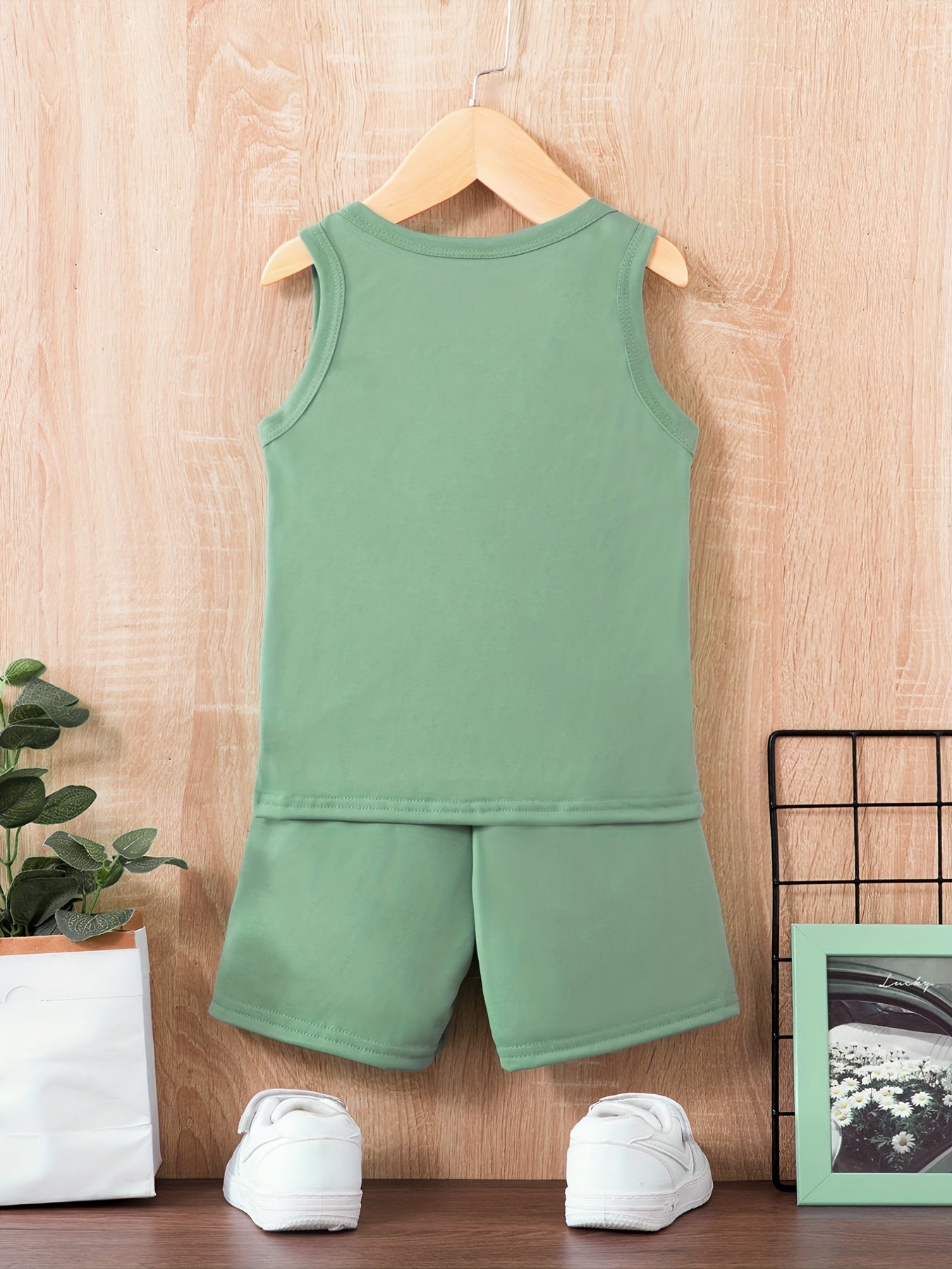 Boy's 2pcs Tank Top & Shorts Set, Happy Face Print, Casual Outfit
