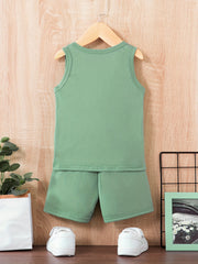 Boy's 2pcs Tank Top & Shorts Set, Happy Face Print, Casual Outfit