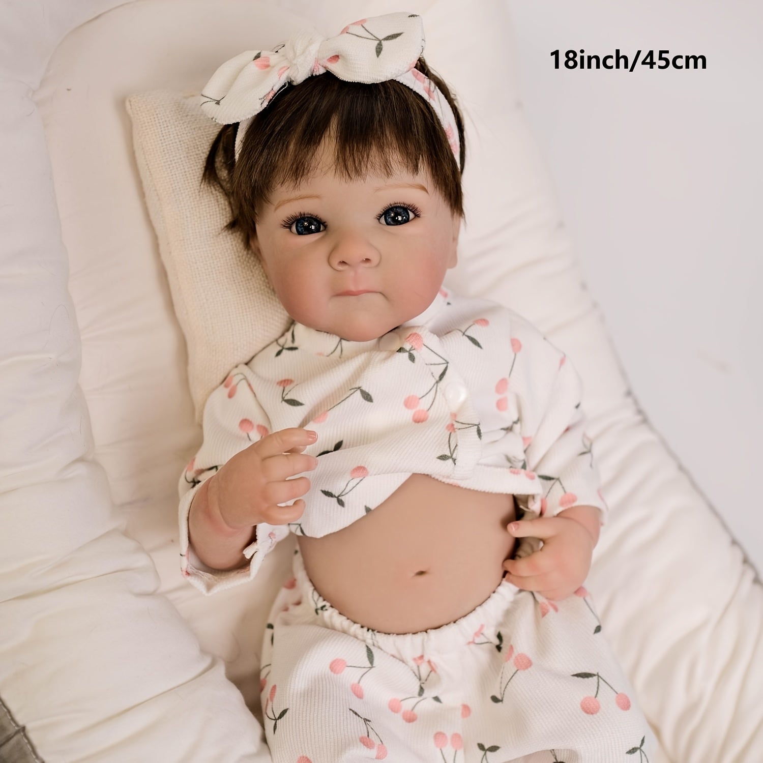 Realistic Vinyl Open Eye Bettie Doll Full Body with Implanted Hair Floral Outfit