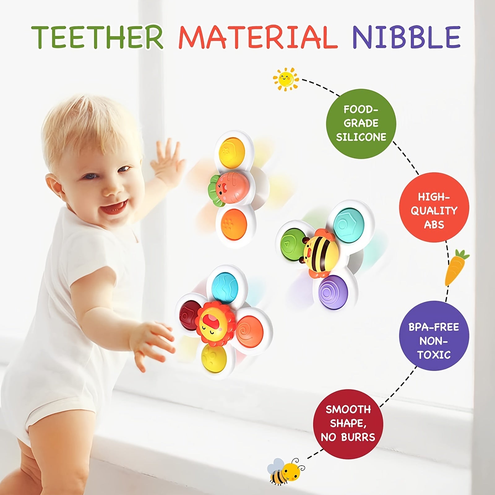 3 Pack Suction Cup Spinner Toys for Babies & Toddlers