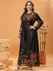 Floral Print Long Sleeve Maxi Dress With Belt