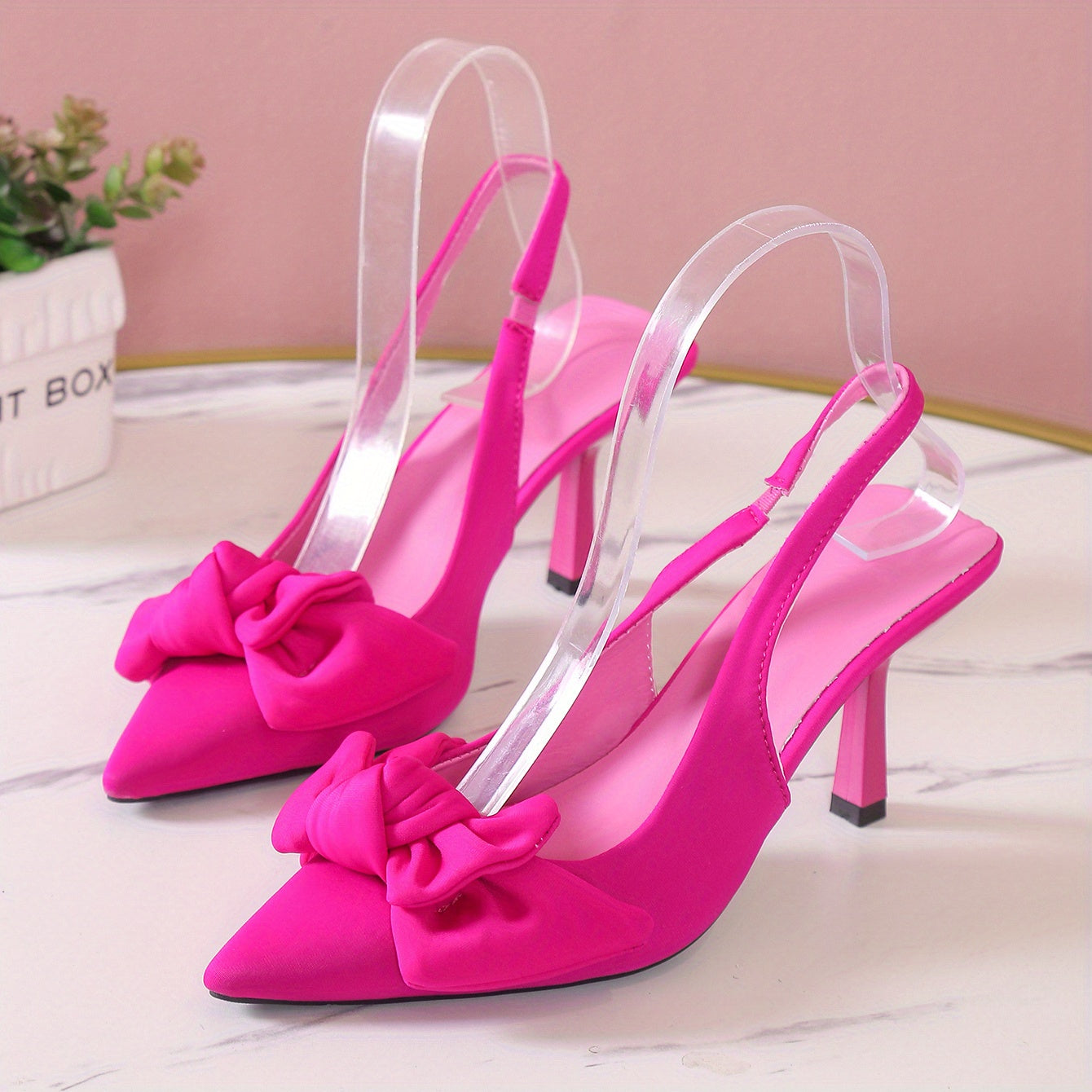 Women's Bowknot Stiletto Heels Point Toe Slingback Pumps