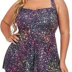 Splash Print Crisscross Back Tankini Set