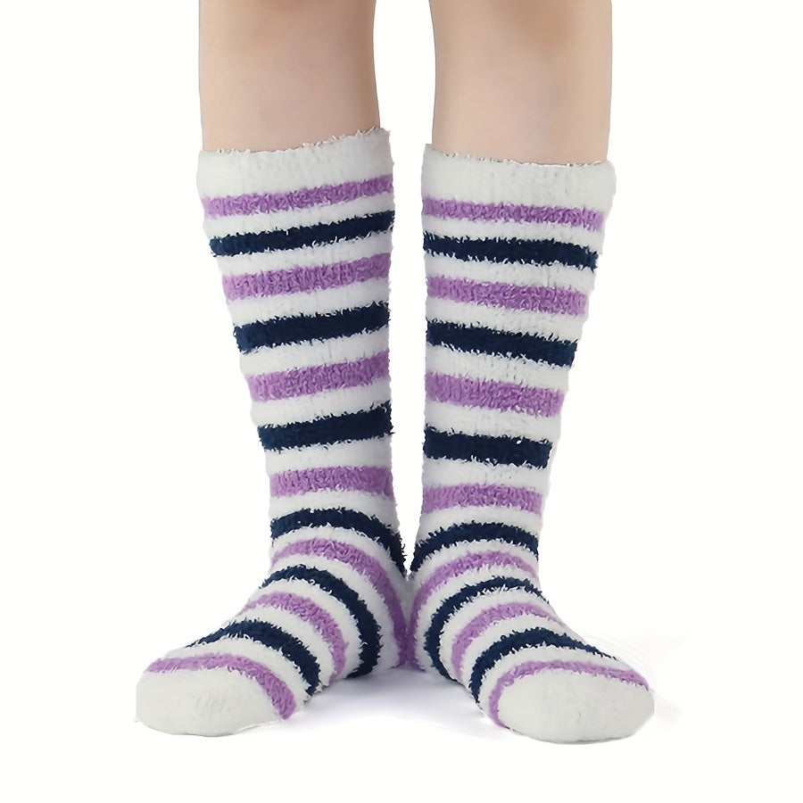 Polka Dot & Striped Fuzzy Socks Mid Tube Socks Women's Stockings