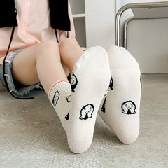 6 Pairs Cartoon Cat Print Socks Women's Mid Tube Stockings