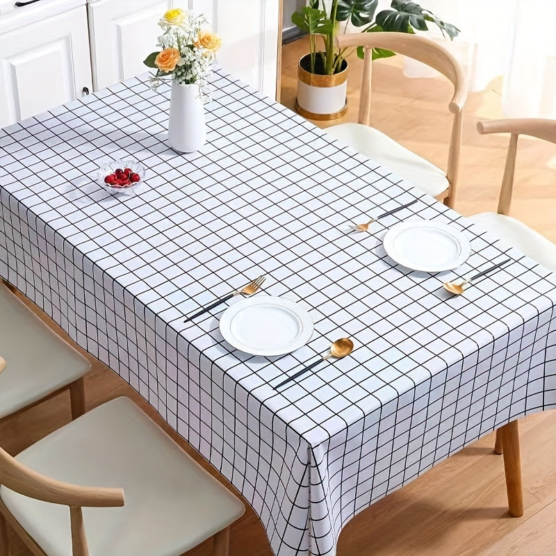 Plastic Tablecloth Straight Edge Plaid Tablecover PVC Lattice - Waterproof