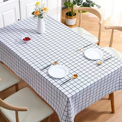 Plastic Tablecloth Straight Edge Plaid Tablecover PVC Lattice - Waterproof