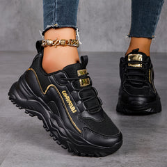 Faux Leather Chunky Sneakers Casual Dad Shoes