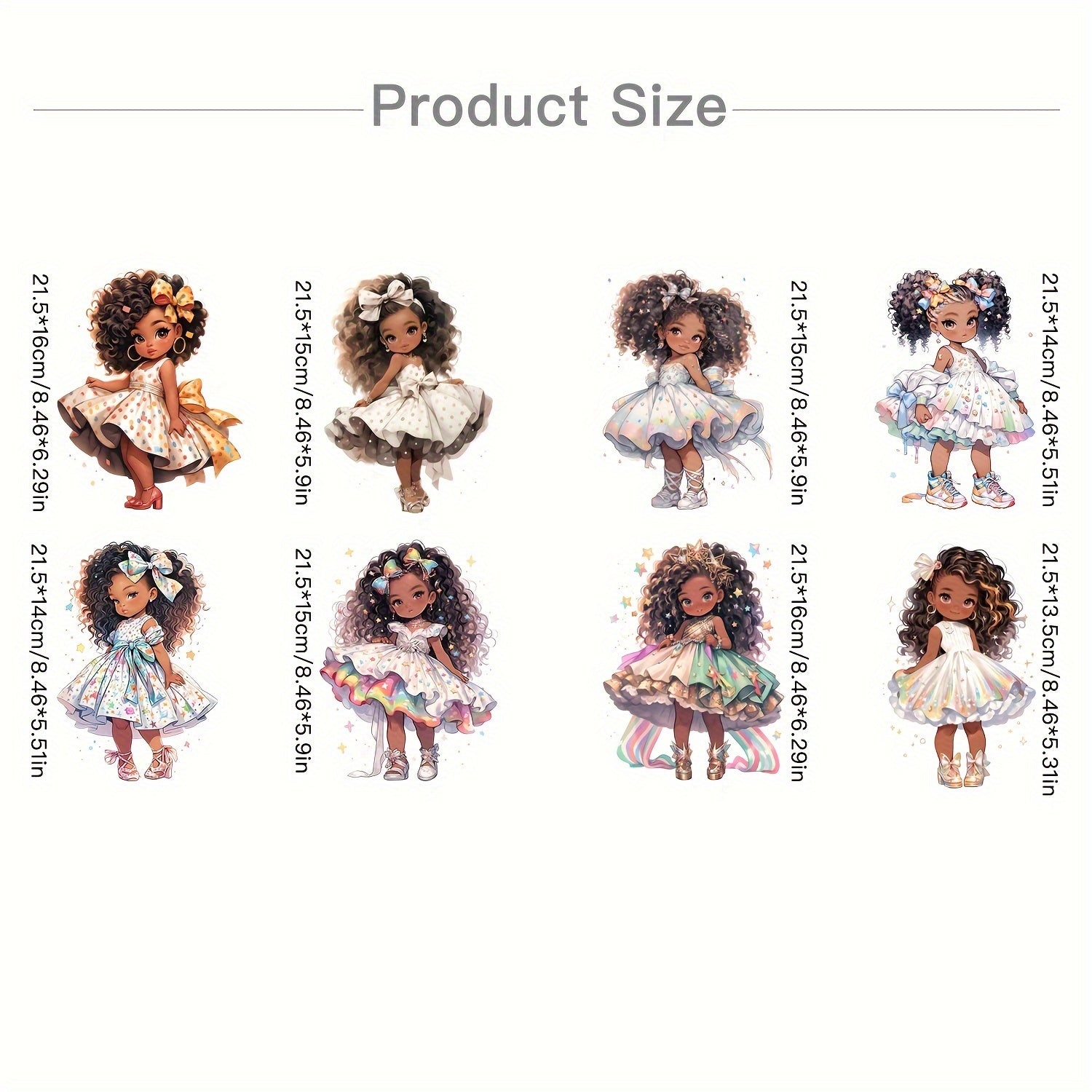 8pcs Fluffy Hair Pretty Skirt Heat Transfer Print Stickers