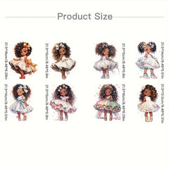 8pcs Fluffy Hair Pretty Skirt Heat Transfer Print Stickers