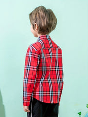 Boys Letter Print Plaid Shirts Button Down Tops Spring Fall Outwear Jacket