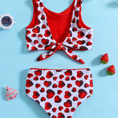 2pcs Heart Graphic Girls Bikini Swimsuit Set Beach Vacation Gift