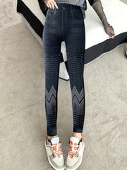 Faux Denim Print Yoga Pants Stretch Leggings for Women