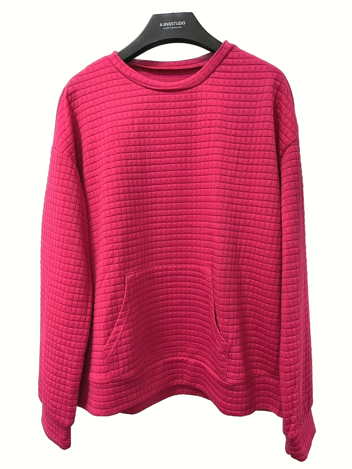 Waffle Grid Kangaroo Sweatshirt Lantern Sleeves
