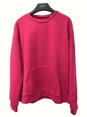 Waffle Grid Kangaroo Sweatshirt Lantern Sleeves