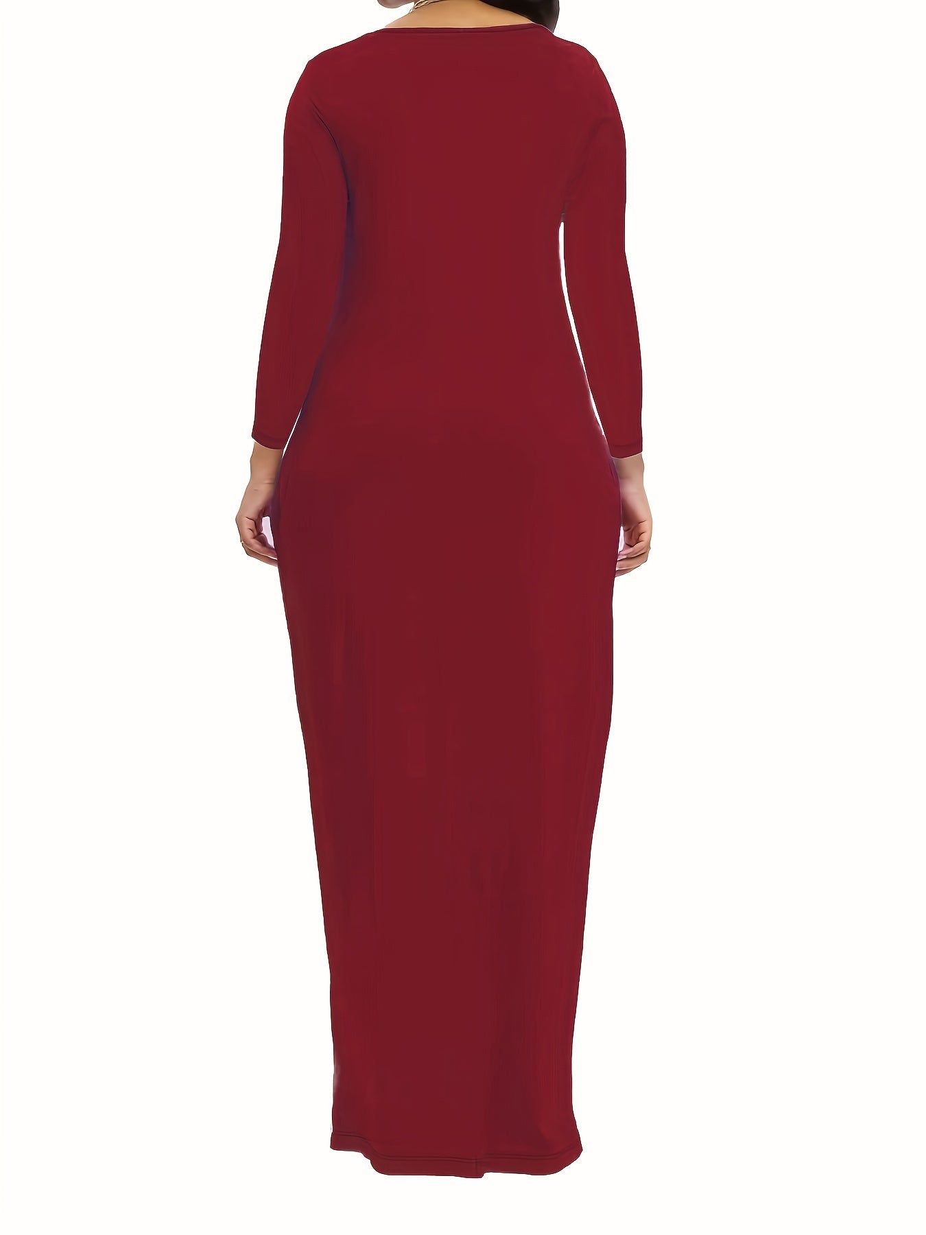 Solid Long Sleeve Maxi Dress With Pockets