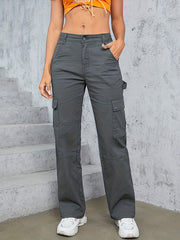 Cargo Pants Loose Fit High Waist Wide Legs Sports Straight Jeans