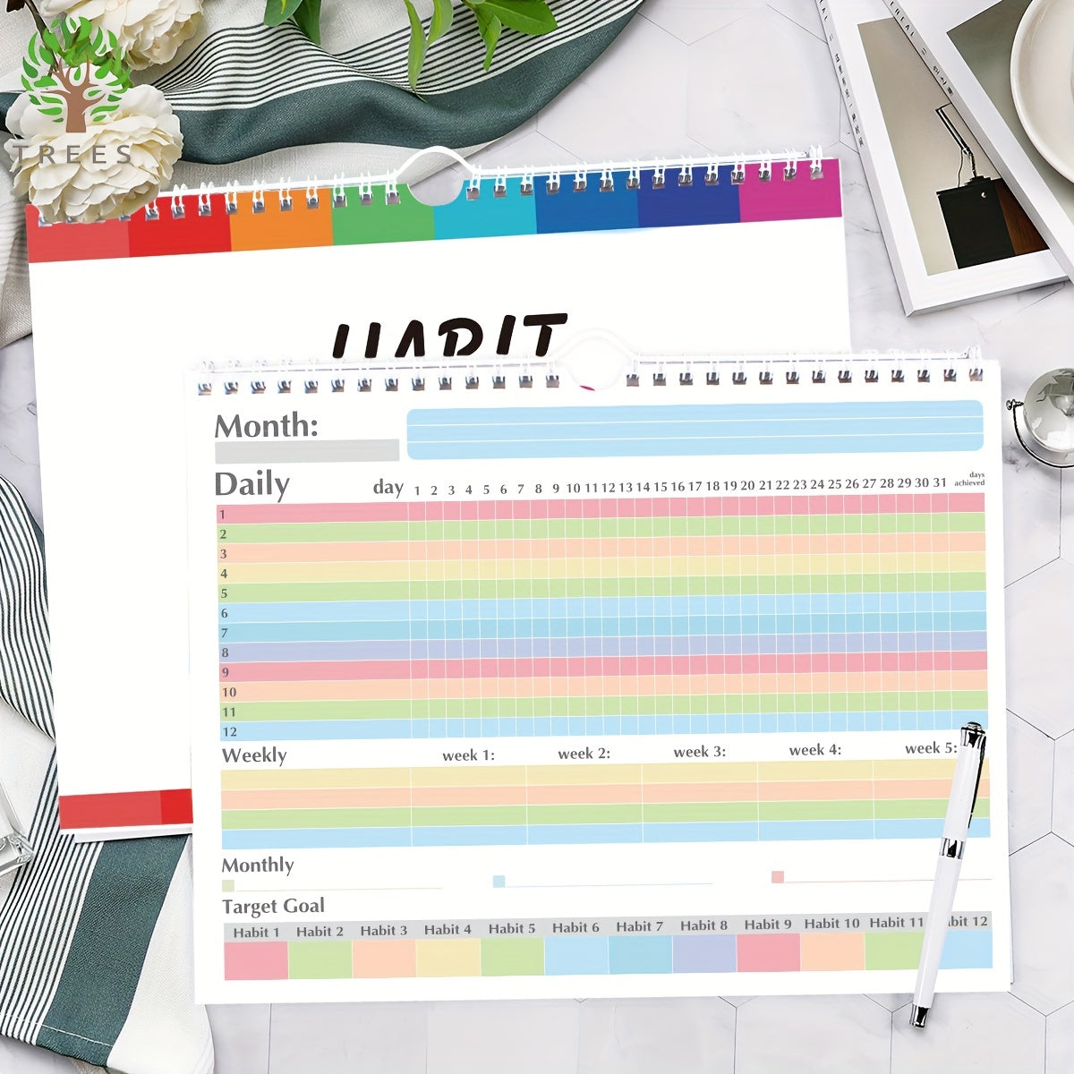 Trees Habit Tracker Wall Calendar & Journal Spiral Binding 10.8 Inches