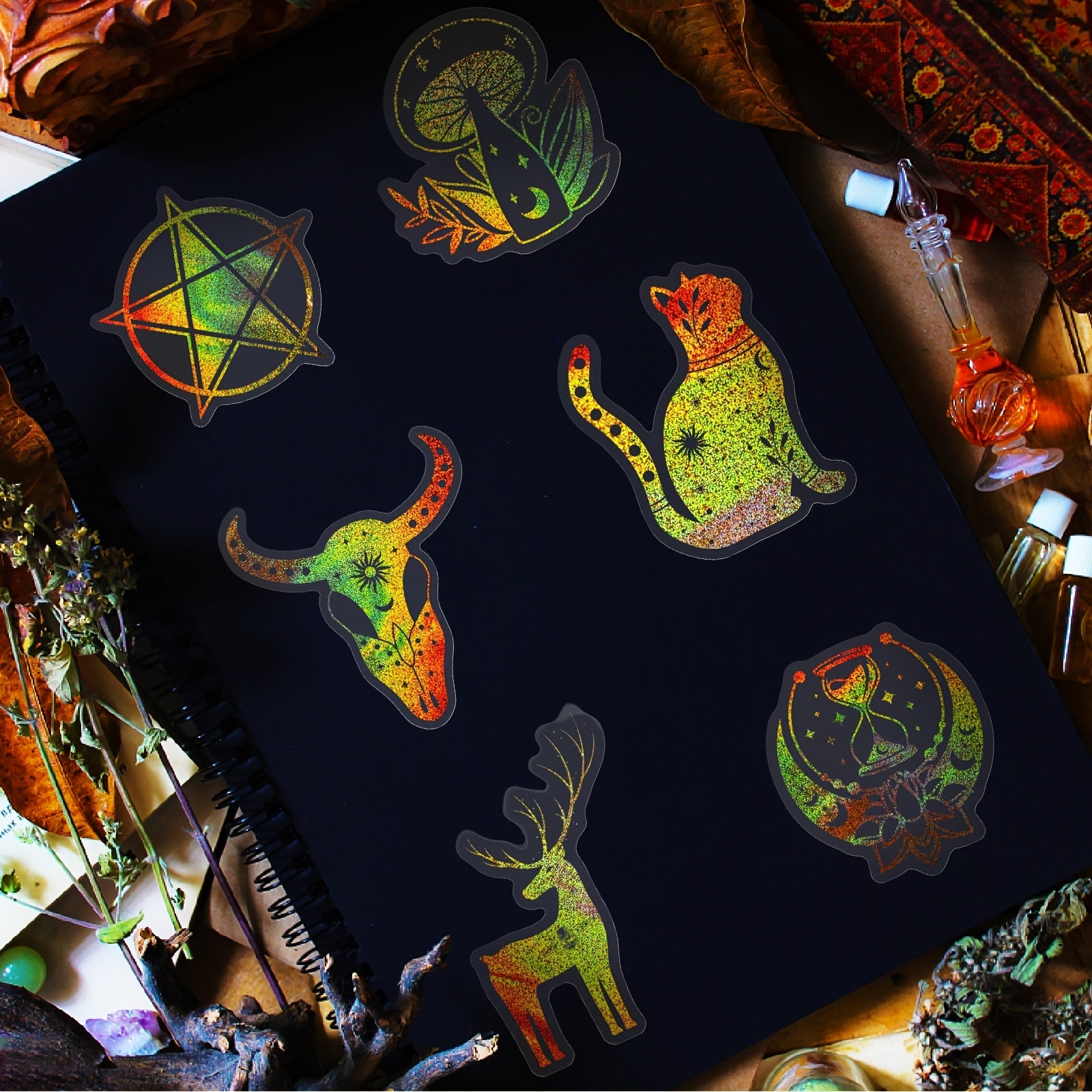 100pcs Starry Sky Laser Stickers Golden Holographic Retro Journal Stickers