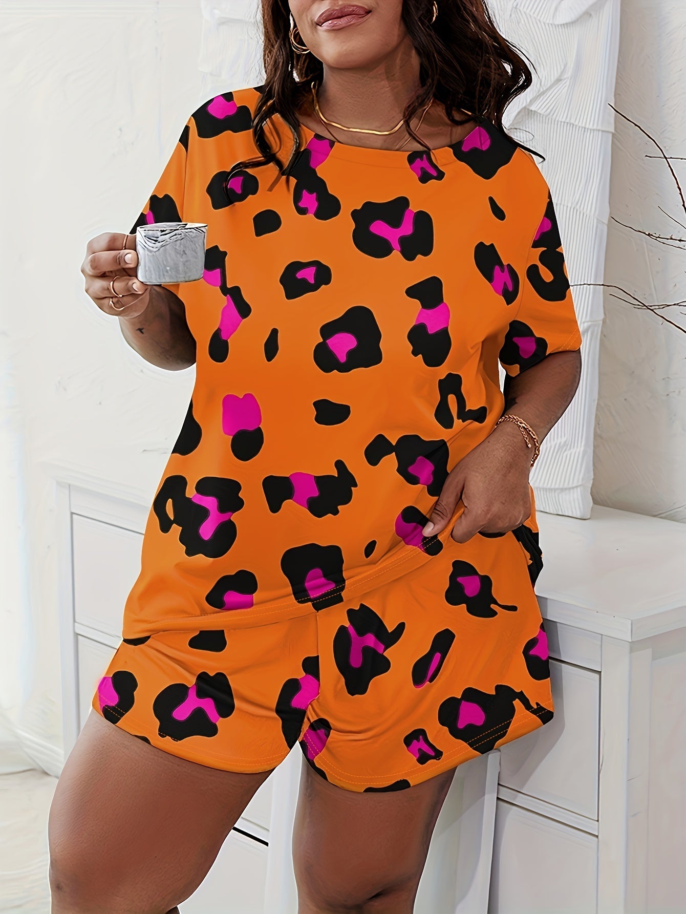Allover Print Tee & Shorts Pajama Set