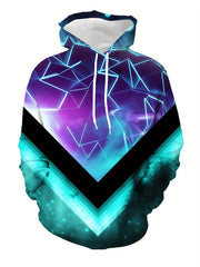 Pattern Block Hoodie Men Graphic Pullover Hooded Comfy Loose Fit