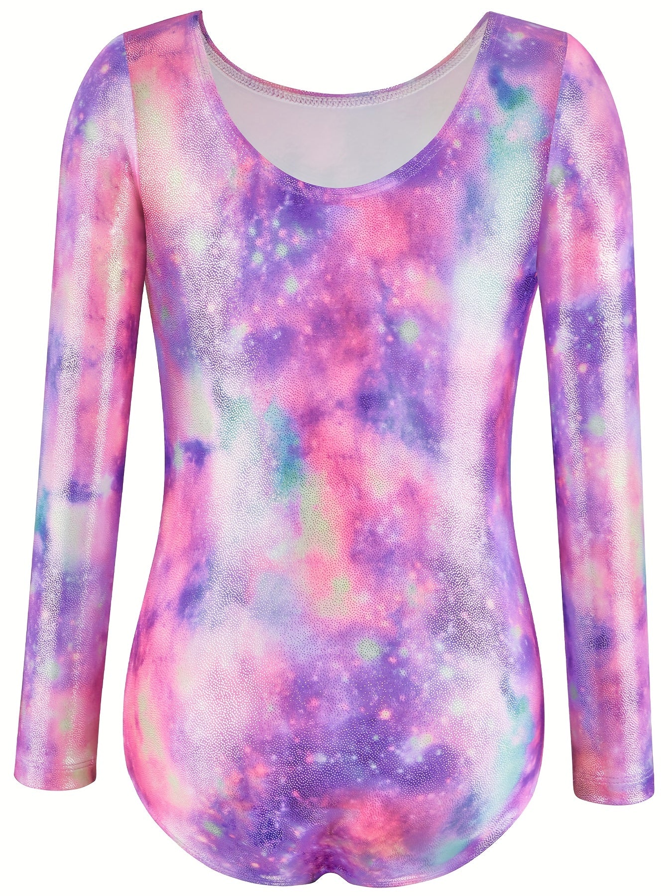 Girls 3D Starry Sky Graphic Crew Neck Long Sleeve Ballet Leotard