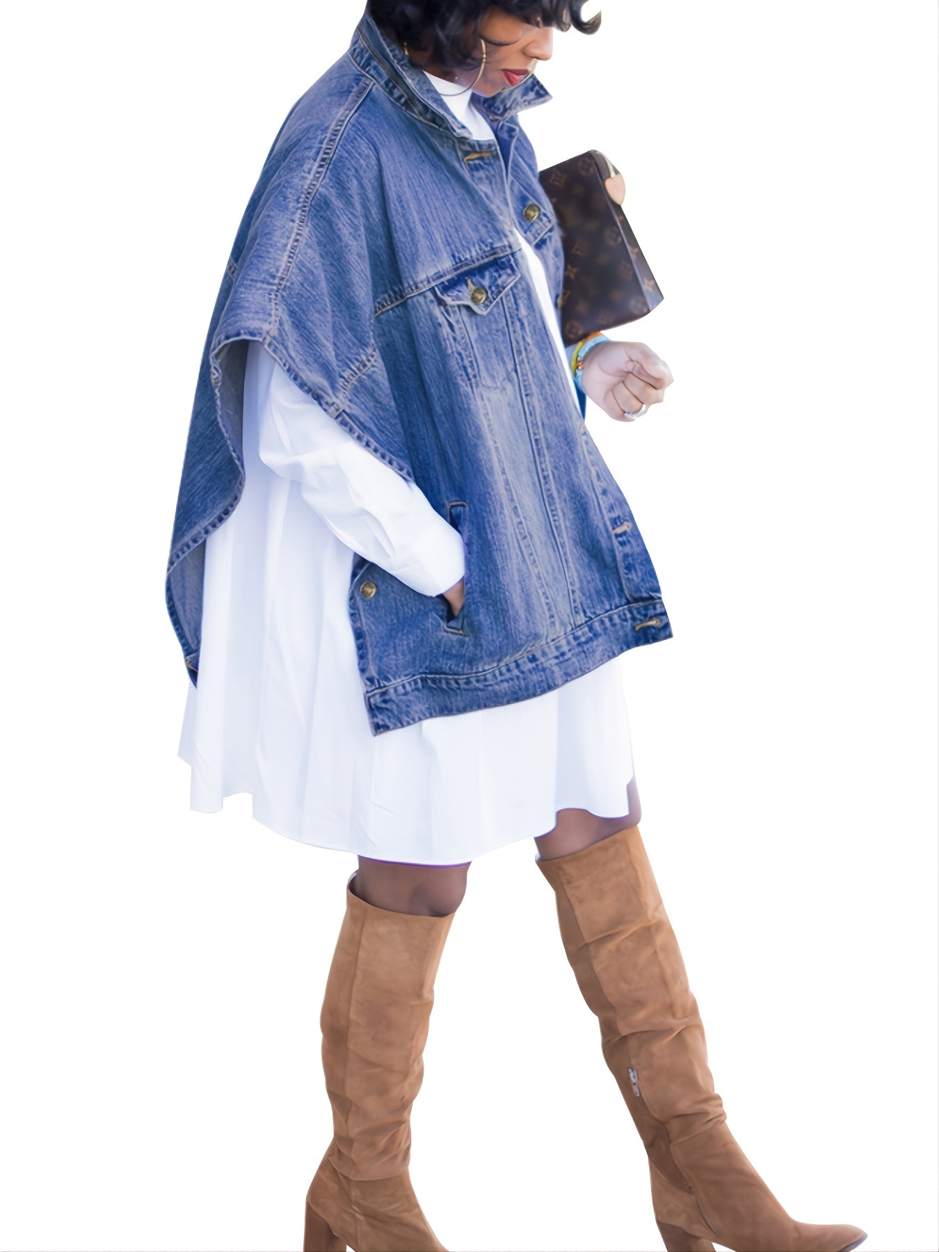 Women's Denim Poncho Cloak Cape Washed Denim Jackets