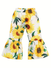 Girls' Sunflower Graphic Flared Pants Soft Comfort Fit Bell bottom Trousers