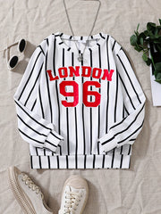 Girls Striped Team Number Crew Neck Sweatshirt For Sports Casual Outfit