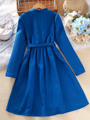 Girls Retro Princess Dress Midi Length Long Sleeve Casual Dress