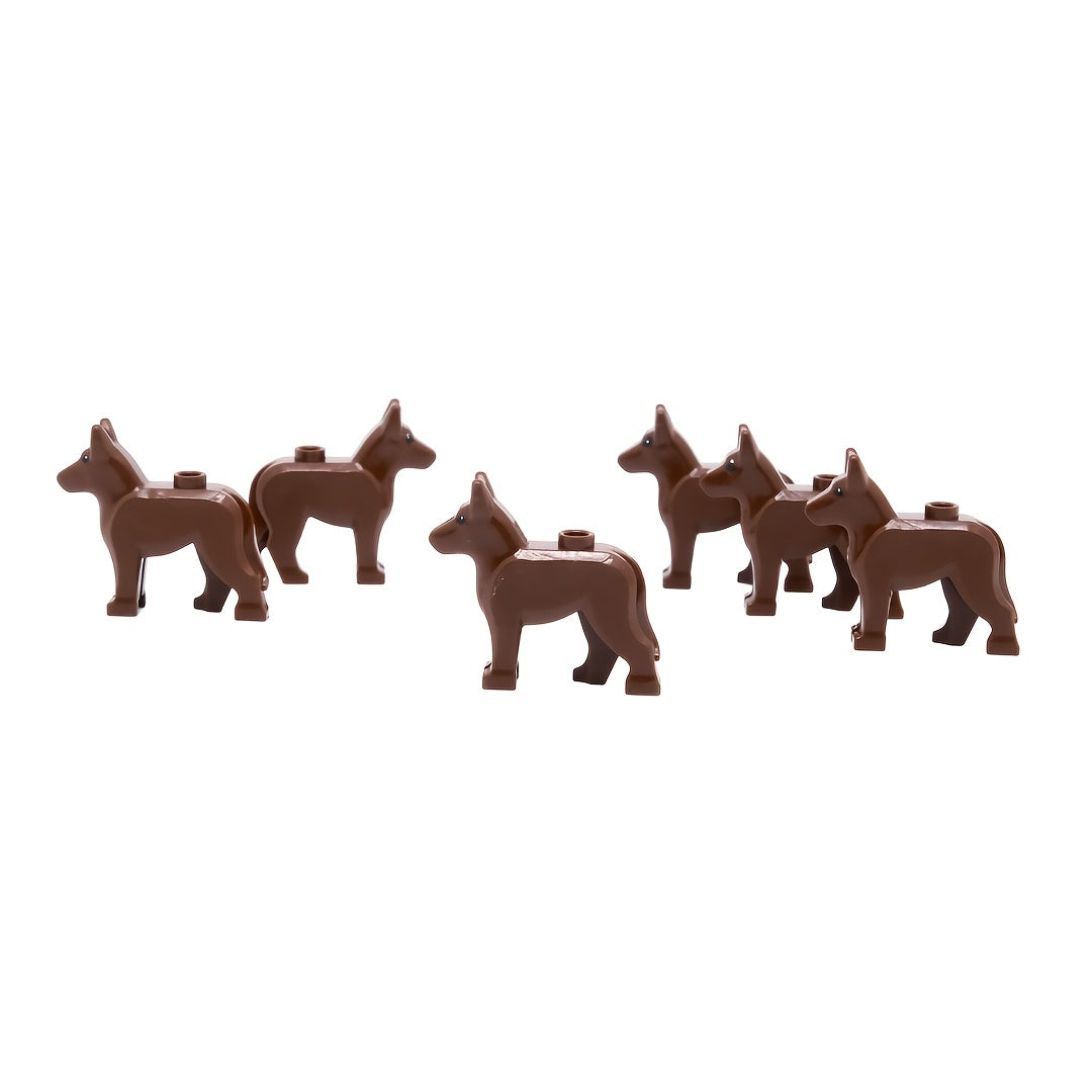 6pcs Dog Building Block Accessories Animal Theme Dog Figurines Deep Brown