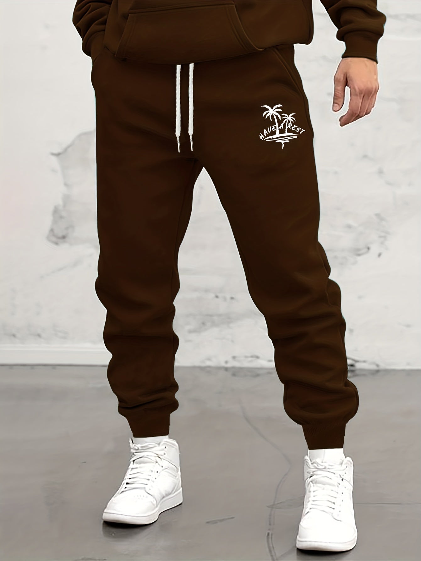 Antlers Tropical Island Print Drawstring Sweatpants Loose Fit Pants