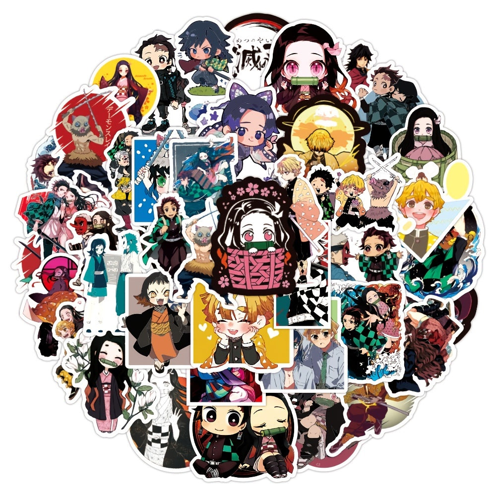 50pcs Anime Themed Waterproof Vinyl Stickers - Laptop, Skateboard, Luggage Decal