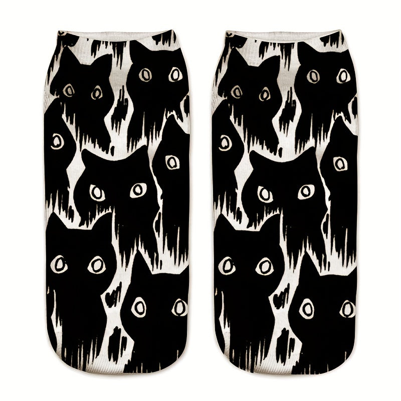 Cat Animal Pattern Crew Socks Lightweight Ankle Stockings Women's Hosiery
