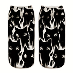 Cat Animal Pattern Crew Socks Lightweight Ankle Stockings Women's Hosiery