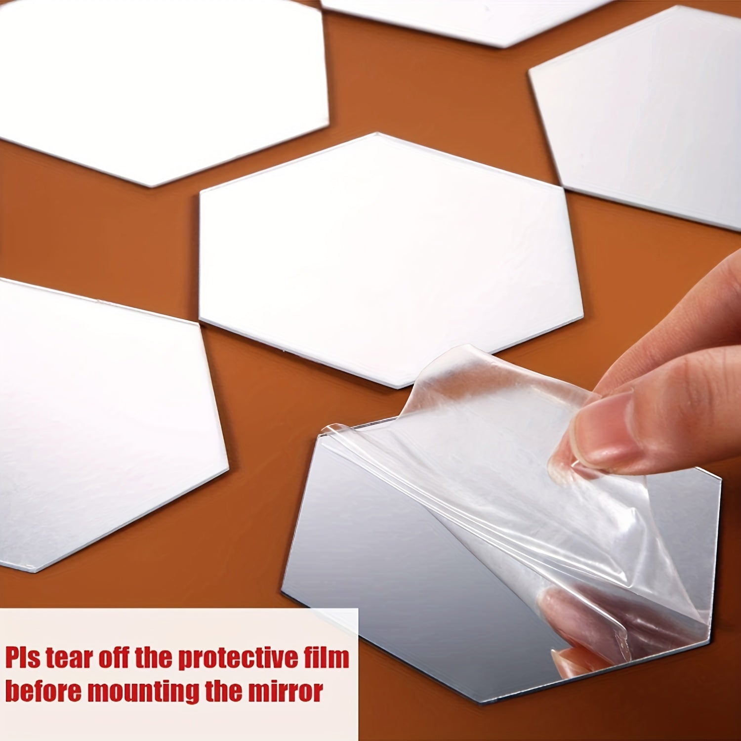 12 Removable Acrylic Mirror Set Wall Sticker Decal Hexagonal Mirror Tile Decal