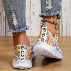 Floral Pattern Lace-up Sneakers for Women