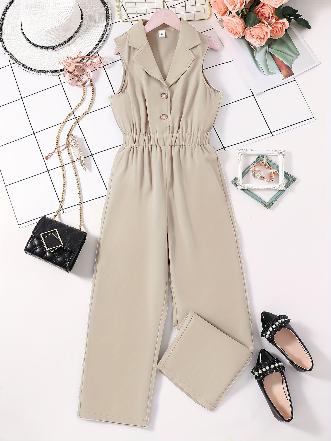 Girls Romper Jumpsuit Button Down Sleeveless Long Jumpsuits For Beach Vacation