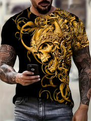 Golden Skull Pattern Men's Novelty T-shirt for Summer