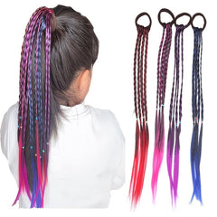 4pcs Kids Girls Multicolor Wigs Ponytail Headbands Hair Accessories