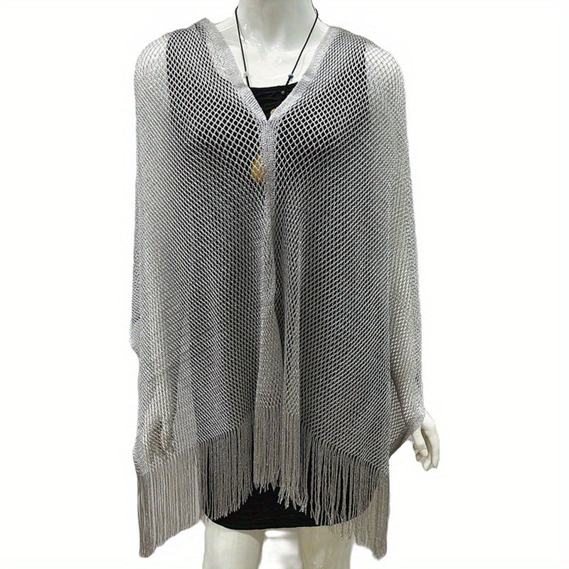 Glitter Hollow Out Shawl Tassel Wraps Large Sunscreen Bikini Cover Up